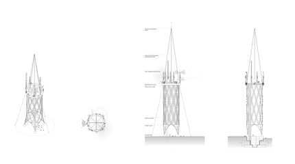DRAWING - NODE TOWER, AXIONOMETRIC, PLAN, ELEVATION, SECTION